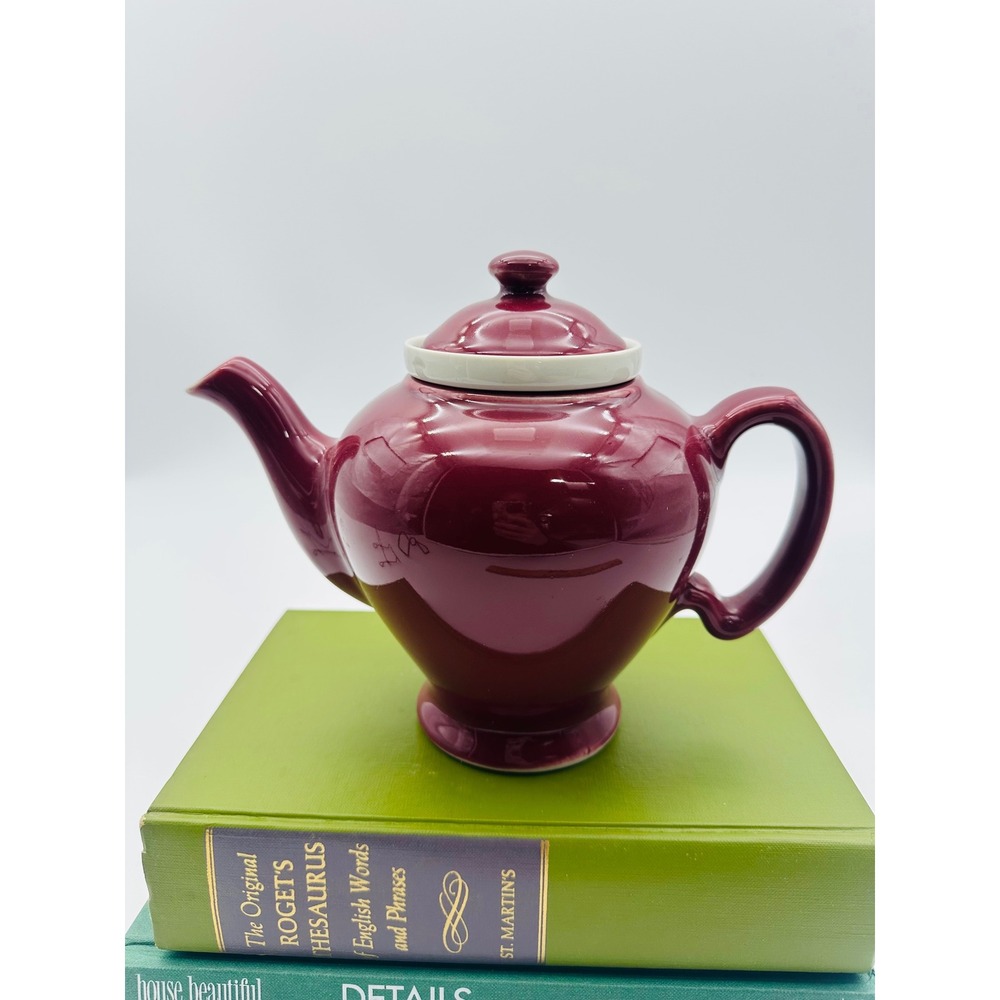 McCormick Tea Burgundy Ceramic Teapot with White Infuser Insert and Lid